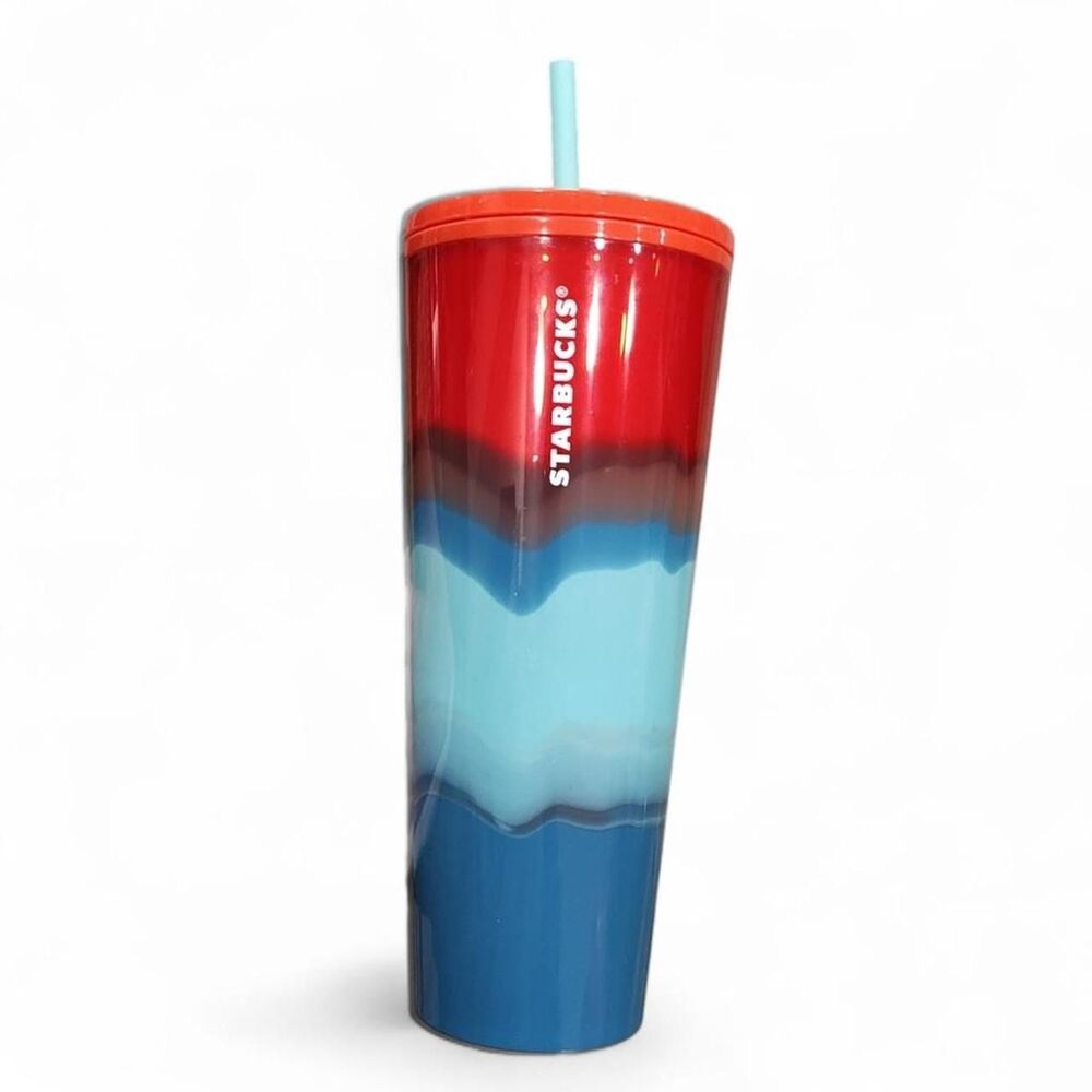 Blue and red Starbucks tumbler